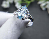 2.3ct Engagement Ring Marquise Blue Aquamarine Split Shank 14k White Gold Finish