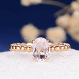 2ct Oval Cut Simulated Morganite Ball Shank Engagement Ring 14k Rose Gold Plated