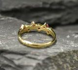 0.6ct Wedding Ring Band Round Cut Pink Ruby Stackable Wave 14k YellowGold Finish