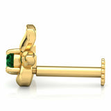 0.2ct Round Cut Green Emerald Floral Nose Pin Ring Piercing 14k Yellow Gold Over