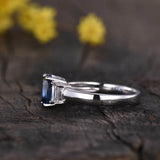 2.3ct Engagement Ring Oval Cut Blue Sapphire Diamond Trilogy 14k White Gold Over