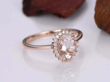 1.5ct Oval Cut Peach Morganite Engagement Ring Diamond Floral 14k Rose Gold Over