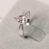1.5ct Pear Cut Morganite Solitaire with Round Accent Ring 14k White Gold Finish