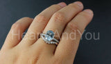 2.3ct Oval Simulated Aquamarine Hidden Halo Pave Bridal Set 14k WhiteGold Plated
