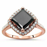 2.5ct Princess Cut Black Diamond Accents Halo Engagement Ring 14K Rose Gold Over