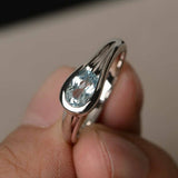 0.75ct Oval Cut Blue Aquamarine Solitaire Engagement Ring 14k White Gold Finish