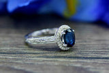 2.2ct Oval Cut Blue Sapphire Engagement Ring Vintage Halo 14k White Gold Finish