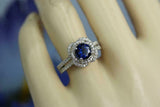 2ct Round Blue Sapphire Engagement Ring Diamond Halo Floral 14k White Gold Over