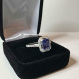 2.3ct Engagement Ring Radiant Cut Blue Tanzanite Diamond Halo 14k WhiteGold Over