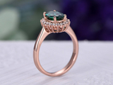 2.3ct Oval Cut Green Emerald Engagement Ring Diamond Floral 14k Rose Gold Finish