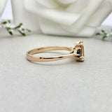 1ct Engagement Ring Emerald Cut Peach Morganite Trilogy 14k Yellow Gold Finish