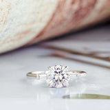 1ct Round Diamond Engagement Ring Baguette Accents Trilogy 14k White Gold Finish