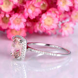 2ct Cushion Morganite Engagement Ring Diamond Accents Halo 14k White Gold Finish