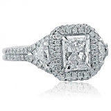 2.5ct Radiant Cut Diamond Engagement Ring Halo Iced Solitaire 14k WhiteGold Over