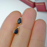 1ct Pear Cut Blue Sapphire Diamond Teardrop Stud Earrings 14k Yellow Gold Finish