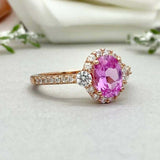 2.3ct Oval Cut Pink Sapphire Diamond Accent Halo Ring 14k Rose Gold Finish