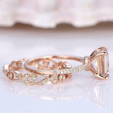 2.5ct Princess Cut Peach Morganite Bridal Set Engagement Ring 14k Rose Gold Over