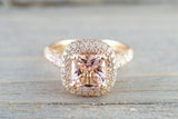 2.6ct Cushion Cut Peach Morganite Double Halo Engagement Ring 14k Rose Gold Over
