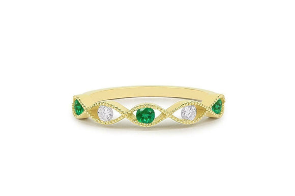 0.7ct Round Green Emerald Infinity Stackable Wedding Band 14k Yellow Gold Finish