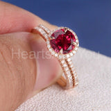 2.2ct Round Cut Simulated Pink Ruby Halo Ring Eternity Band 14k Rose Gold Plated