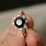 Floral Solitaire Engagement Ring 2ct Round Black Diamond 14k White Gold Finish