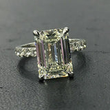 4Ct Emerald Cut Diamond Solitaire Ring 14K White Gold Finish with Round Accents
