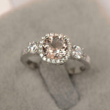 2ct Round Cut Morganite Engagement Ring Diamond Halo Trilogy 14k White Gold Over