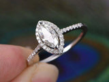 1.6ct Marquise Cut Diamond Engagement Ring Accents Halo 14k White Gold Finish