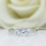 2ct Round Cut Diamond Solitaire with Accents Trilogy Ring 14k White Gold Finish