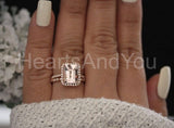 2.2ct Emerald Cut Simulated Peach Morganite Halo Bridal Set 14k Rose Gold Plated