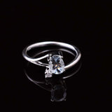 0.4ct Oval Cut Blue Aquamarine Stylish Split Shank Ring 14k White Gold Finish