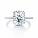2.3ct Radiant Cut Diamond Engagement Ring Halo Solitaire 14k White Gold Finish