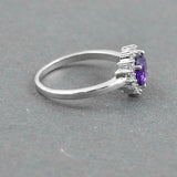 1.3ct Round Cut Purple Amethyst Cluster Halo Floral Ring 14k White Gold Finish