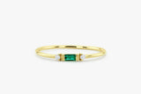 0.3ct Baguette Cut Green Emerald Minimalist Engagement Ring 14k Yellow Gold Over