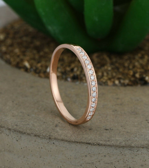 0.65ct Round Cut VVS1 Diamond Wedding Band Ring Anniversary 14k Rose Gold Finish