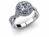 2.3ct Engagement Ring Round Cut Diamond Twist Shank Halo 14k White Gold Finish