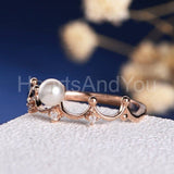0.3ct Round Cut Simulated Princess Crown Pearl Engagement Ring Rose Gold Plated