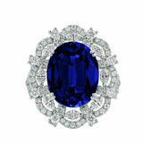 6Ct Oval Cut Blue Sapphire Dual Vintage Halo Engagement Ring 14K White Gold Over