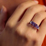 2.7ct Princess Cut Purple Amethyst Engagement Ring Trilogy 14k White Gold Finish