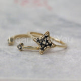 0.5ct Round Cut Simulated Black Diamond Dainty Star Ring 14k Yellow Gold Plated