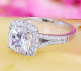 Halo Split Shank Engagement Ring 2ct Cushion Cut Diamond 14k White Gold Finish