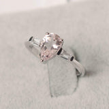 1.4ct Pear Cut Peach Morganite Baguette Accent Trilogy Ring 14k WhiteGold Finish