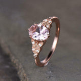 2ct Engagement Ring Oval Cut Morganite Leaf Milgrain Accents 14k Rose Gold Over