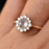 2ct Round Cut Simulated Morganite Cluster Engagement Ring 14K Rose Gold Plated