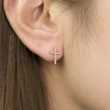 1ct Round Cut Diamond Cross Design Stud Earrings Women 14k Yellow Gold Finish
