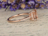 2.3ct Cushion Cut Peach Morganite Engagement Ring Hidden Halo 14k Rose Gold Over