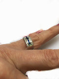 4ct Princess Cut Blue Sapphire Wedding Band Three Row Wide 14k White Gold Finish