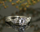 3Ct Round Cut VVS1 Diamond Marquise Accent Engagement Ring 14K White Gold Finish