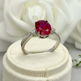 2.4ct Engagement Ring Oval Cut Ruby Diamond Accent Trilogy 14k White Gold Finish