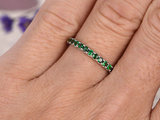 1.7ct Round Cut Green Emerald Wedding Band Half Eternity 14k White Gold Finish